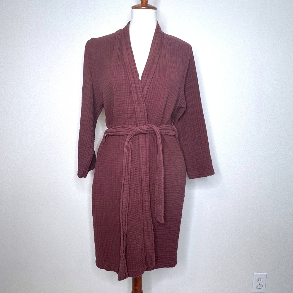 PARACHUTE Womens Turkish Cloud Cotton Gauze Midi Robe S Belt Spa Mulberry Dk Red
